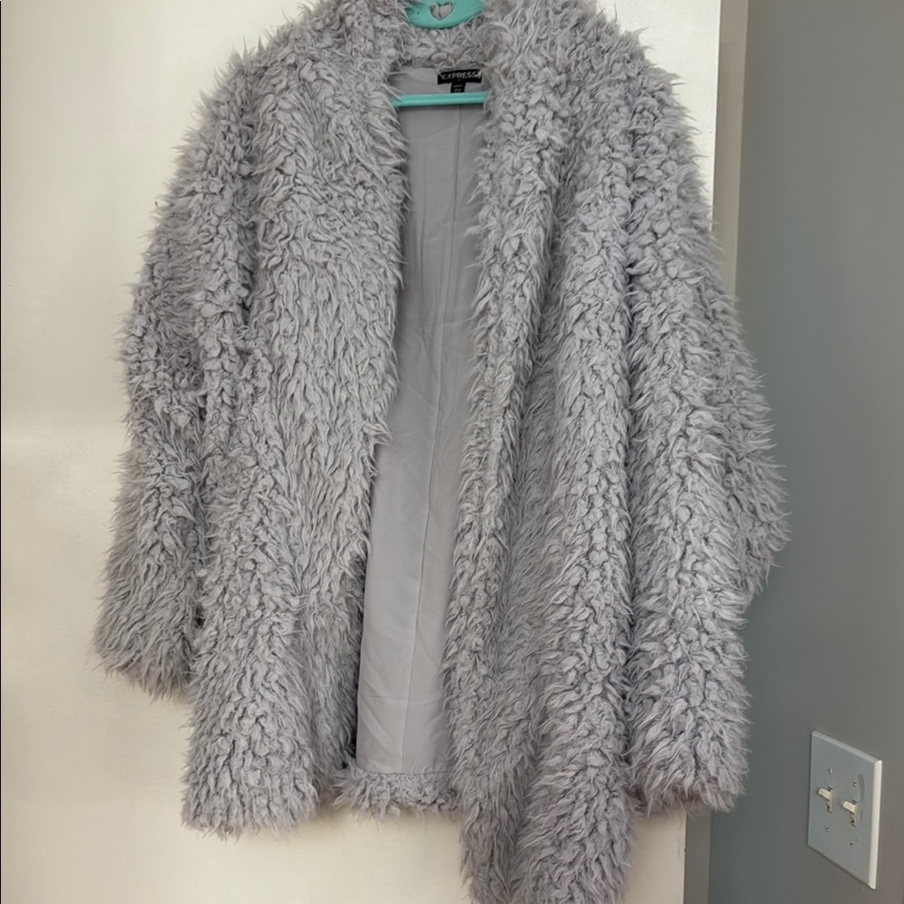 Express Light Gray Faux Fur Jacket